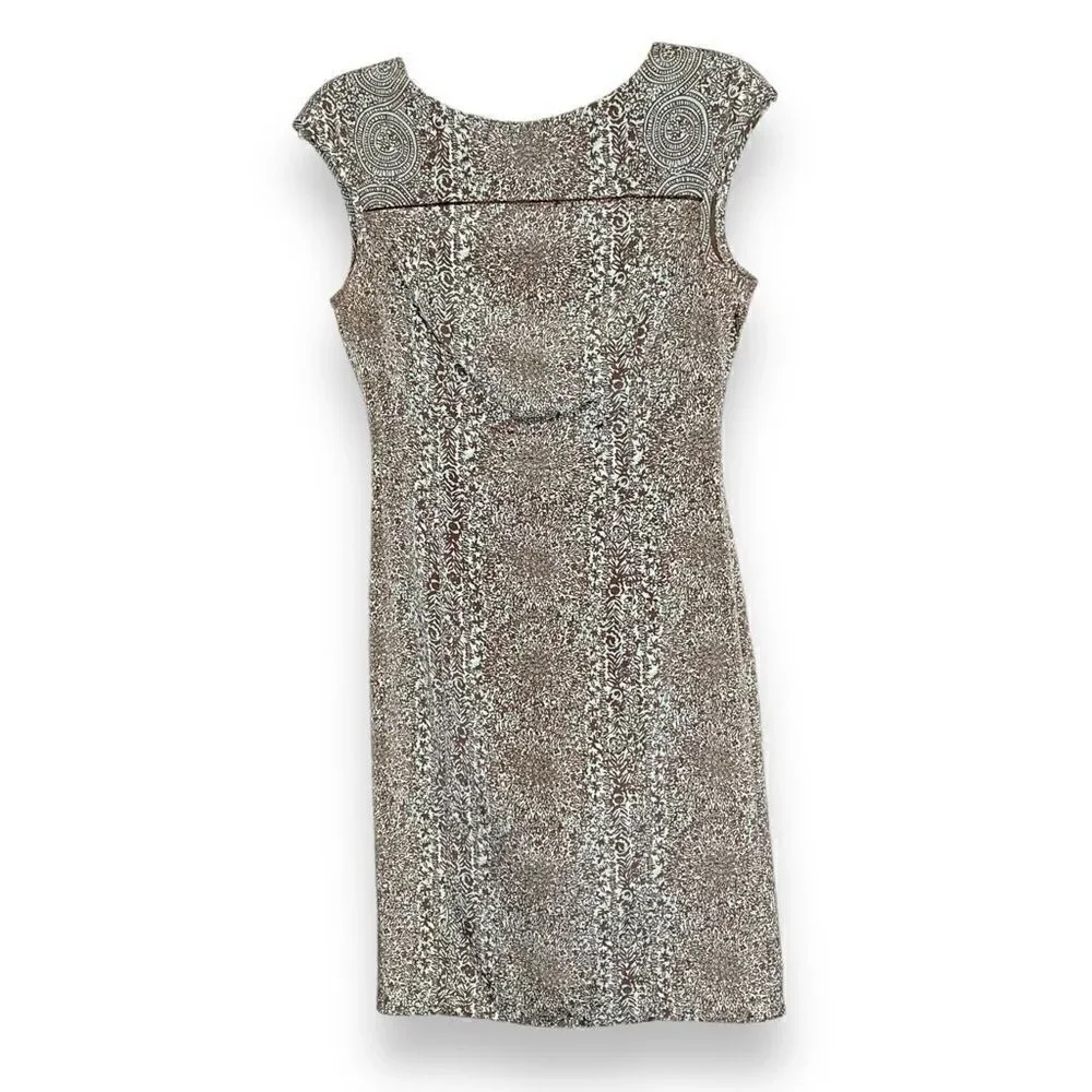 Tory Burch Carter Logo Print Sheath Sleeveless Dress Tan Blue Women’s Size 2 / S